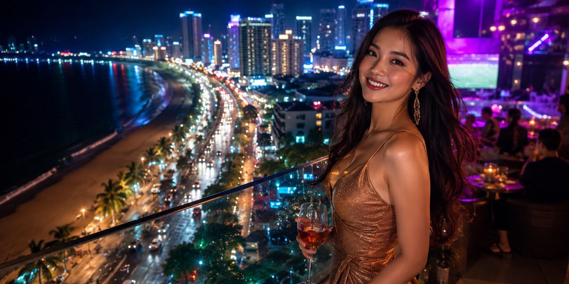 Không gian casino neon sôi động tại khu vực biển Nha Trang về đêm